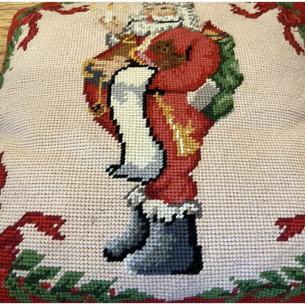 Vtg Steinwinder Enterprises Needlepoint Cross Stitch Pillow Santa's List Holiday